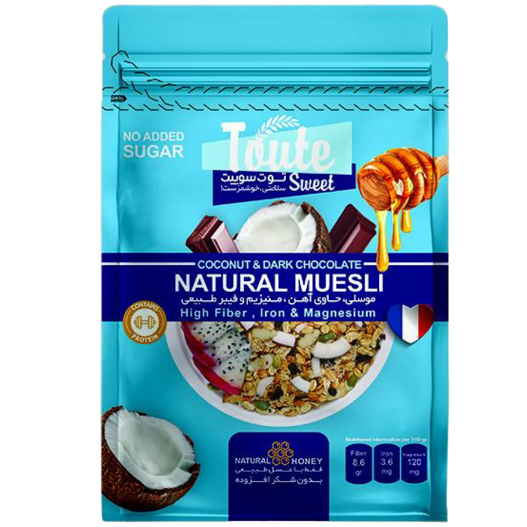 غلات صبحانه موسلی توت سوییت طعم نارگیل و شکلات تلخ